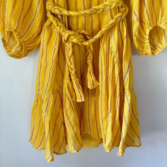 Apiece Apart Rafaela Mini Dress In Yellow Women's Size 2 Metallic Striped - Picture 4 of 7